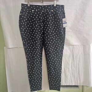 MICHAEL KORS STRETCH WAIST WOMENS PANTS XL BLACK WITH SMALL WHITE PAISLEY